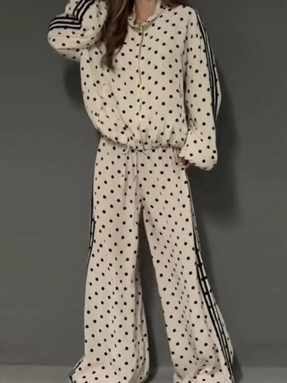 White Boho Women's Deep V Neck Zip Up Jacket Wide Leg Pants Loungewear Tracksuit